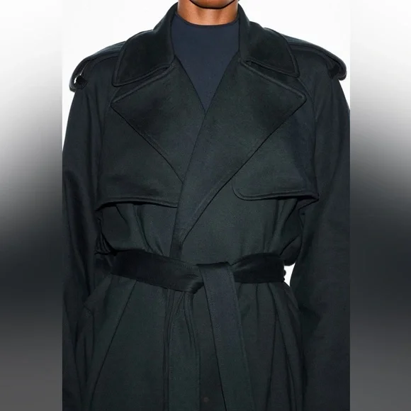 SKIMS Boyfriend Fleece Oversized Trench Coat Onyx Black Size 2X NWT - Picture 9 of 13